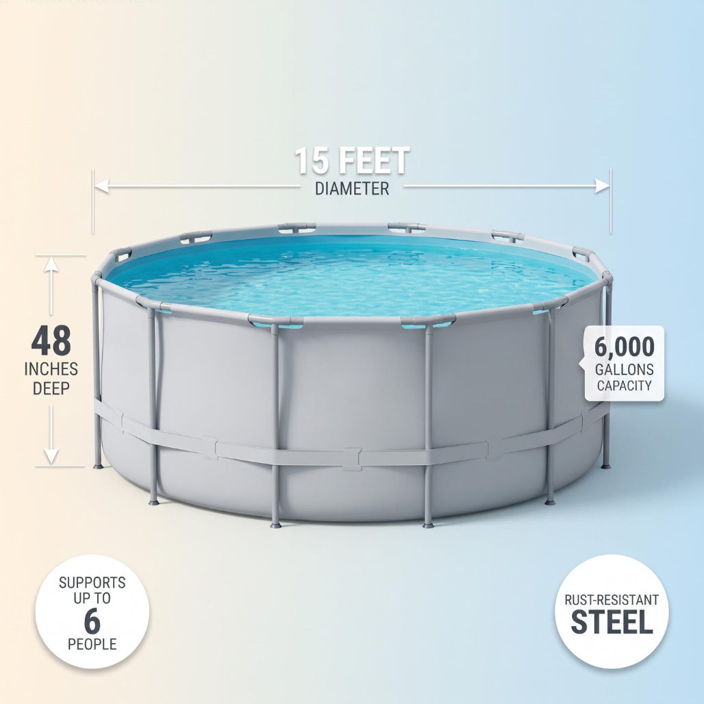 Premium Round Backyard Swimming Pool 15ft with Pump