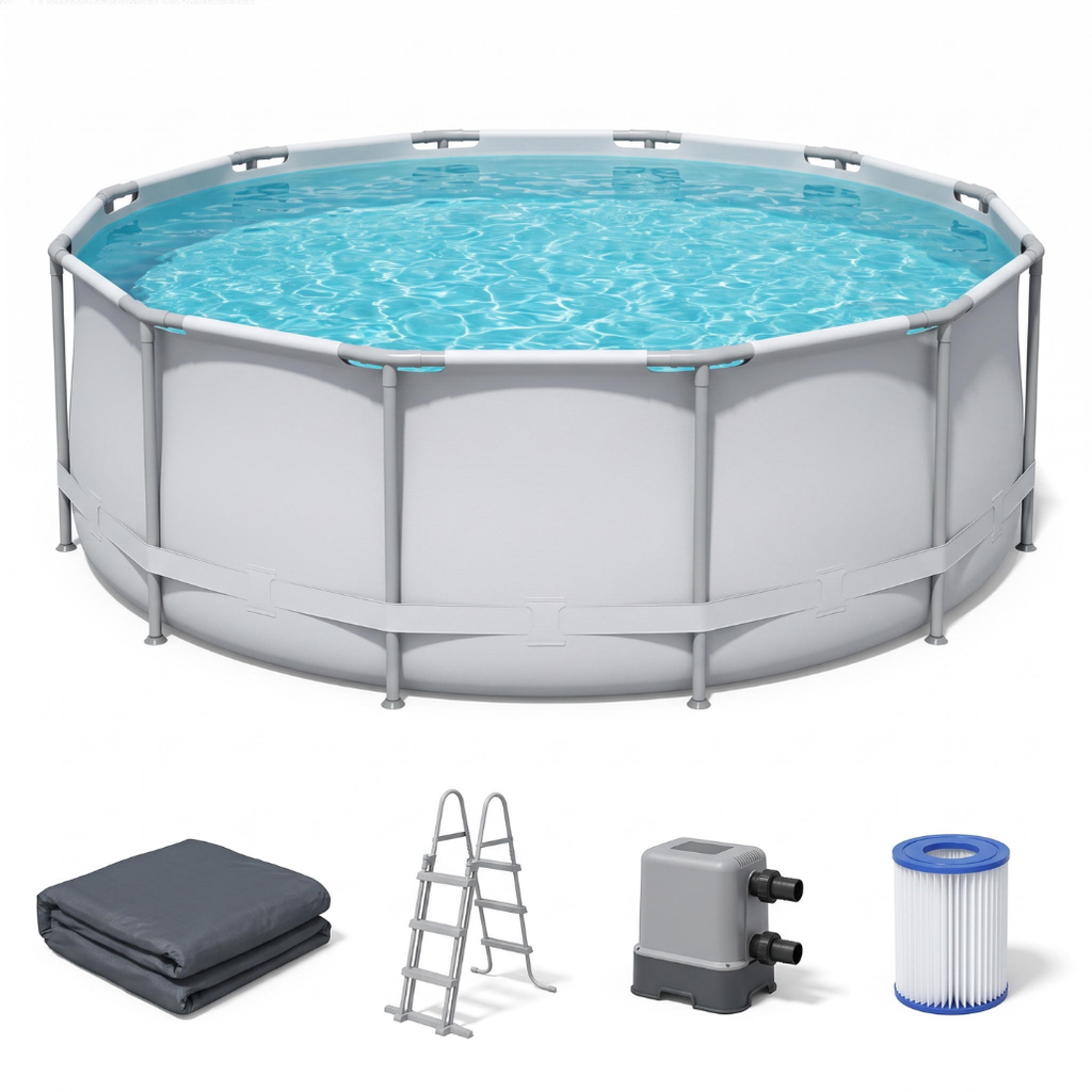Premium Round Backyard Swimming Pool 15ft with Pump