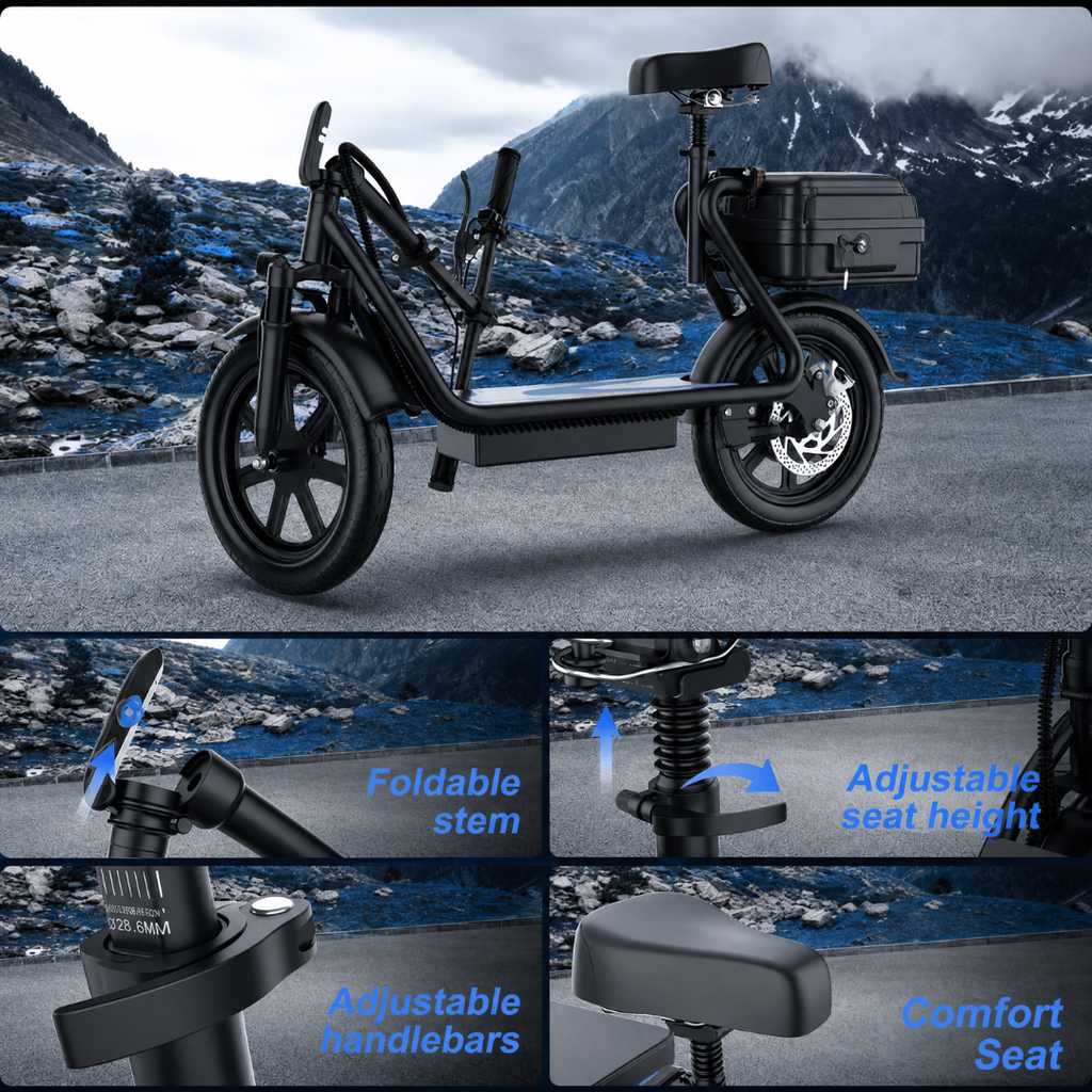 Foldable Electric Scooter with Seat  & Basket | 22 MPH | 27-Mile Range