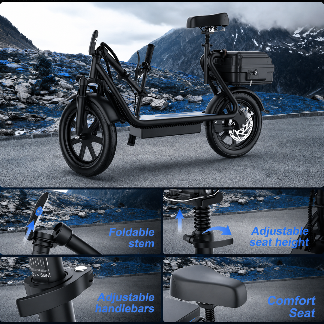 Foldable Electric Scooter with Seat  & Basket | 22 MPH | 27-Mile Range
