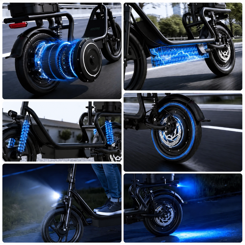 Foldable Electric Scooter with Seat  & Basket | 22 MPH | 27-Mile Range