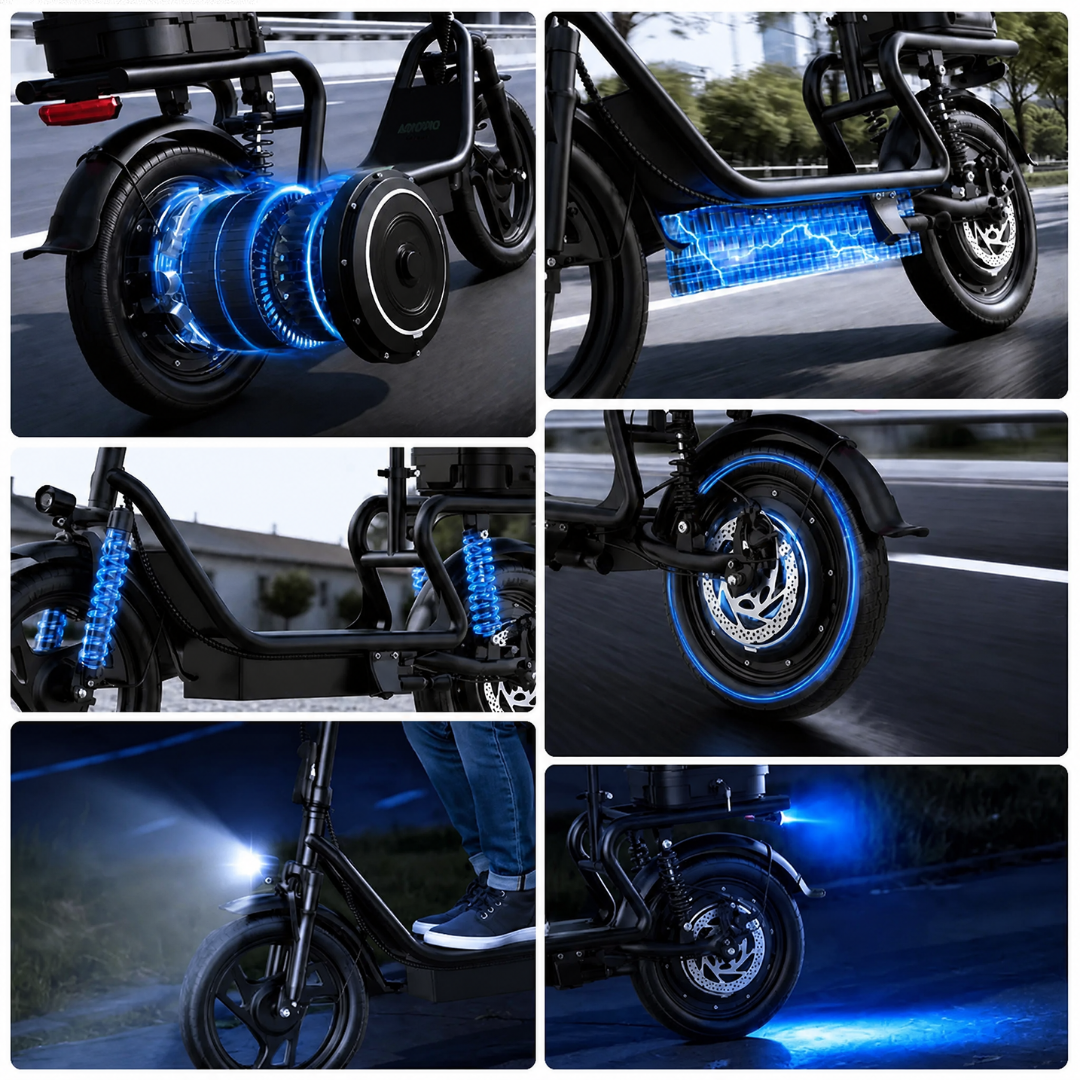 Foldable Electric Scooter with Seat  & Basket | 22 MPH | 27-Mile Range