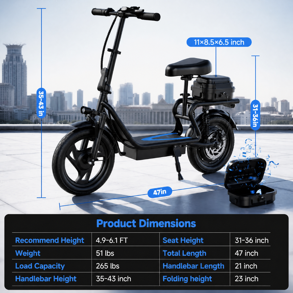 Foldable Electric Scooter with Seat  & Basket | 22 MPH | 27-Mile Range