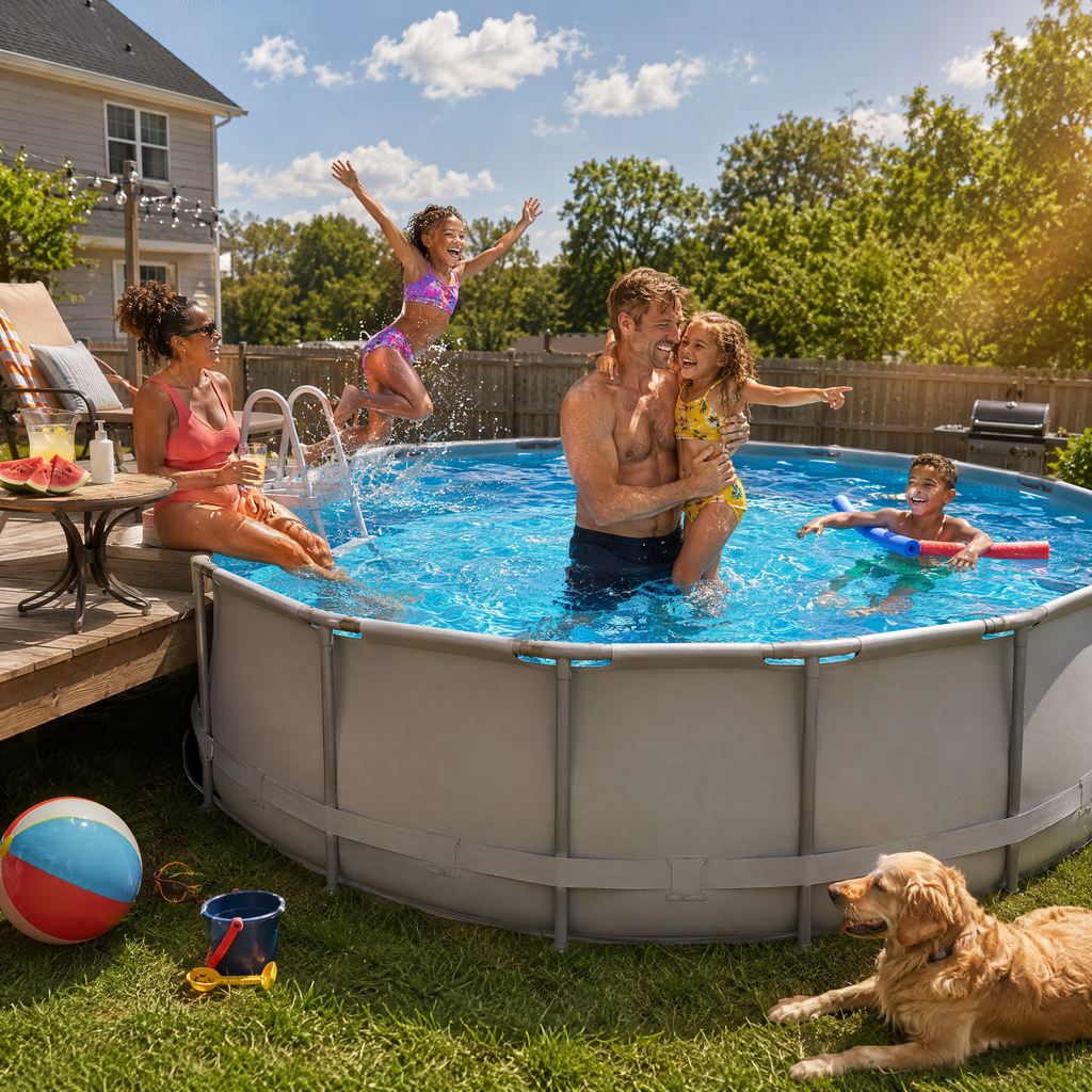 Premium Round Backyard Swimming Pool 15ft with Pump